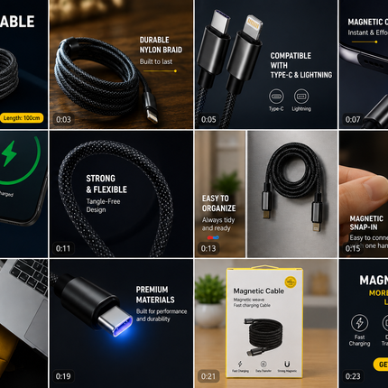 Magnetic Fast Charging Cable Type-C to lightning 27W 1 Meter Self-Coiling