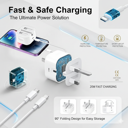 20W USB-C Power Adapter (Folding Pins) - White
