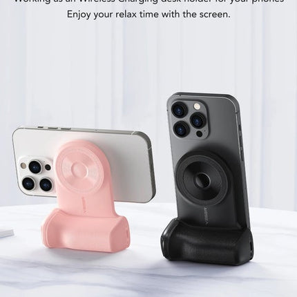 Magnetic Wireless Power Bank Grip for Selfies, 5000mAh, 5W Wireless Charging, Type-C Output (12W Max)