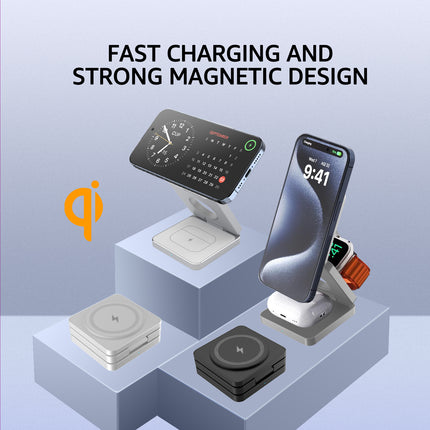 3-in-1 Foldable Wireless Charging Station – 15W Fast Portable Travel Charger