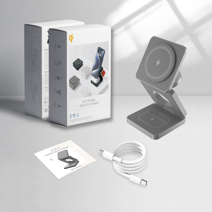 3-in-1 Foldable Wireless Charging Station – 15W Fast Portable Travel Charger