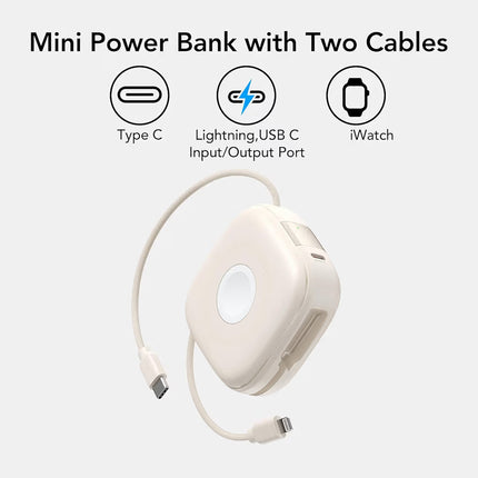 3-in-1 Magnetic Wireless Power Bank 10000mAh, 15W Wireless + PD 20W, Built-in Dual Cables, iWatch 2.5W, PD 3.0 + PPS, QC 3.0
