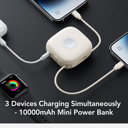 3-in-1 Magnetic Wireless Power Bank 10000mAh, 15W Wireless + PD 20W, Built-in Dual Cables, iWatch 2.5W, PD 3.0 + PPS, QC 3.0