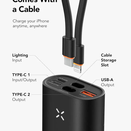 Mini Fast Charger Power Bank 10000mAh with Watch Wireless Charging, Built-In iOS Cable, 25W Max Output, Magnetic Hold + Kickstand