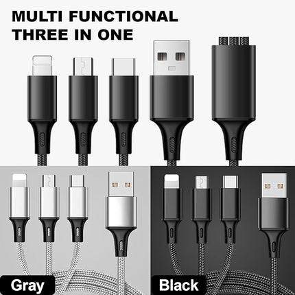 3-in-1 Fast Charging Cable, USB-A Multi Connector (Type-C + Lightning + Micro USB), 1.5m, 4.8A / 24W Max, Quick Fast Charging