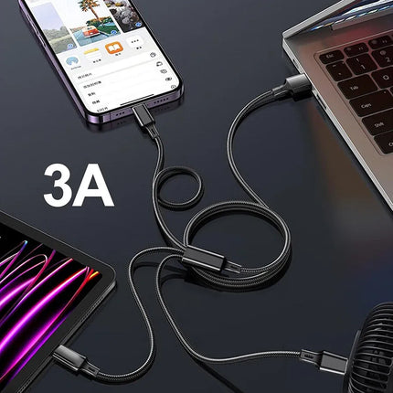 3-in-1 Fast Charging Cable, USB-A Multi Connector (Type-C + Lightning + Micro USB), 1.5m, 4.8A / 24W Max, Quick Fast Charging