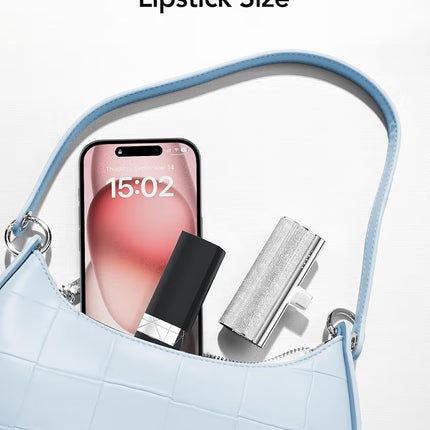 Mini 5000mAh Power Bank with Type-C Output (12W), Portable Lipstick Design, LED Indicator