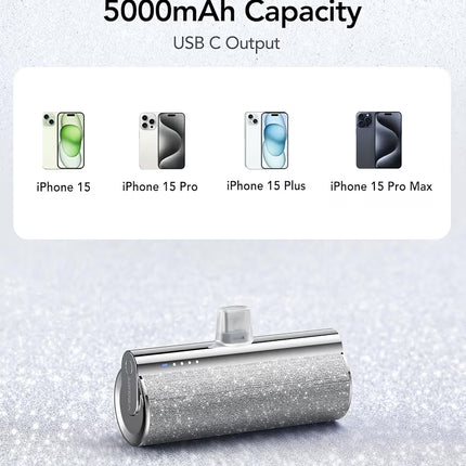 Mini 5000mAh Power Bank with Type-C Output (12W), Portable Lipstick Design, LED Indicator