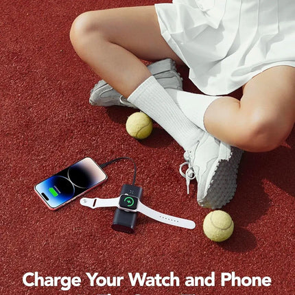 Mini Fast Charger Power Bank 10000mAh with Watch Wireless Charging, Built-In iOS Cable, 25W Max Output, Magnetic Hold + Kickstand