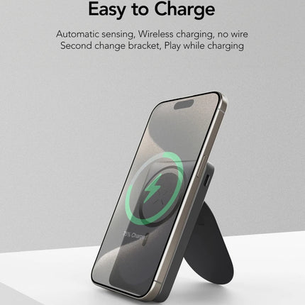 Magnetic Wireless Power Bank 10000mAh, 15W Wireless + PD 20W, 22.5W Max, USB-C + USB-A, Leather Stand
