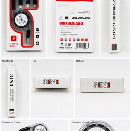 Retractable 3 In 1 USB Charging Cable