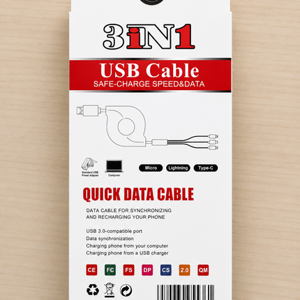 Retractable 3 In 1 USB Charging Cable