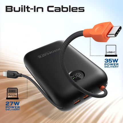 Ultra Slim 20000mAh Power Bank, 35W PD Fast Charging, Built-In Type-C + Lightning Cables, USB-A Output, Digital Power Display