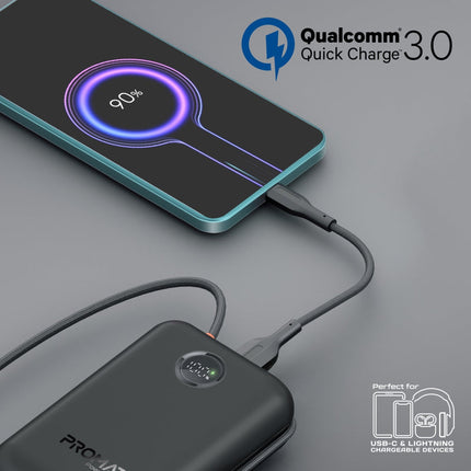 Ultra Slim 20000mAh Power Bank, 35W PD Fast Charging, Built-In Type-C + Lightning Cables, USB-A Output, Digital Power Display