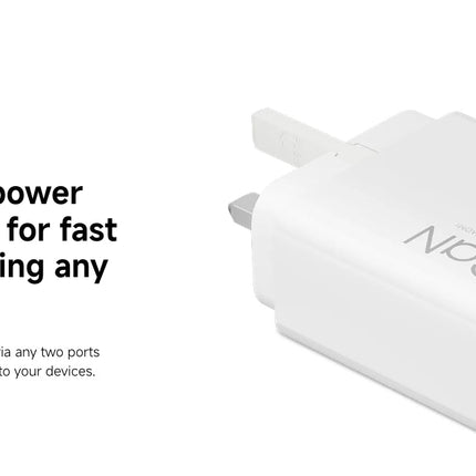 90W HyperCharge 3-Port Power Adapter (2× USB-C + 1× USB-A)