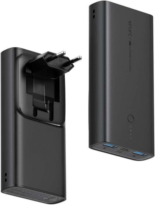2-in-1 Power Bank + Wall Charger, 10000mAh, 22.5W Fast Charging, Folding Plug, USB-C + Dual USB-A, QC 3.0 + PD 3.0