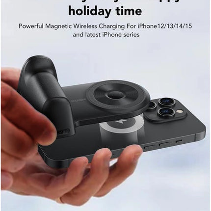 Magnetic Wireless Power Bank Grip for Selfies, 5000mAh, 5W Wireless Charging, Type-C Output (12W Max)