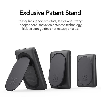Magnetic Wireless Power Bank 10000mAh, 15W Wireless + PD 20W, 22.5W Max, USB-C + USB-A, Leather Stand