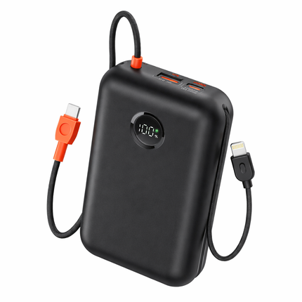Ultra Slim 20000mAh Power Bank, 35W PD Fast Charging, Built-In Type-C + Lightning Cables, USB-A Output, Digital Power Display