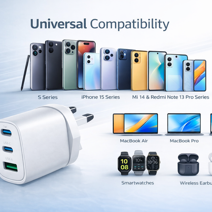 65W GaN Super Fast Wall Charger (2x USB-C + 1x USB-A) - White
