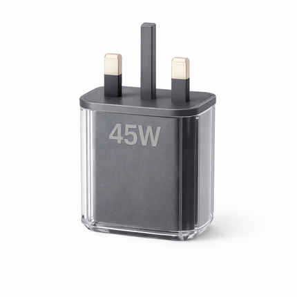 45W Fast Wall Charger with USB-C PD and USB-A QC, 3-Pin Plug