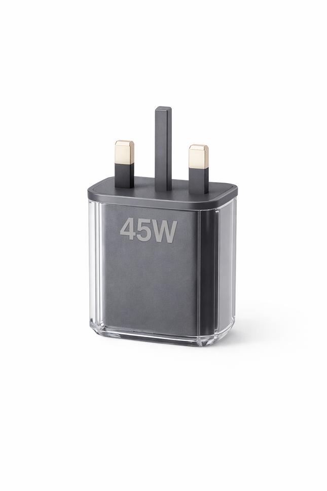 45W Fast Wall Charger with USB-C PD and USB-A QC, 3-Pin Plug