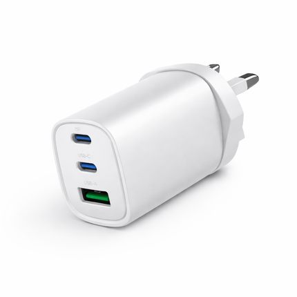 65W GaN Super Fast Wall Charger (2x USB-C + 1x USB-A) - White