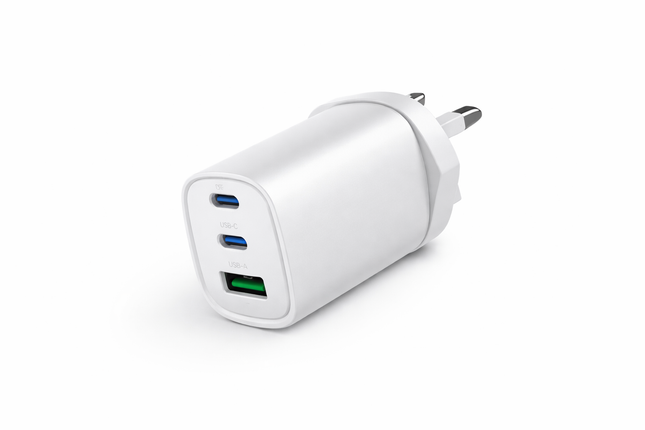 65W GaN Super Fast Wall Charger (2x USB-C + 1x USB-A) - White