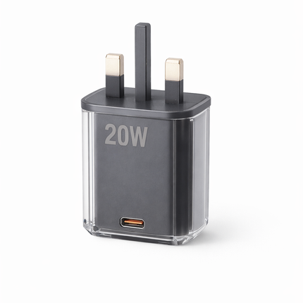 20W PD Wall Charger – 3 Pin (UK) – Black
