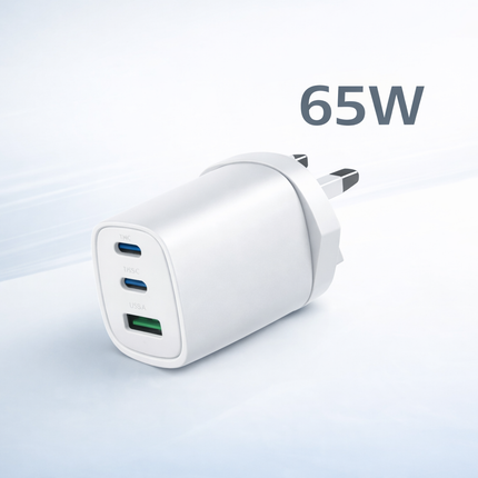 65W GaN Super Fast Wall Charger (2x USB-C + 1x USB-A) - White