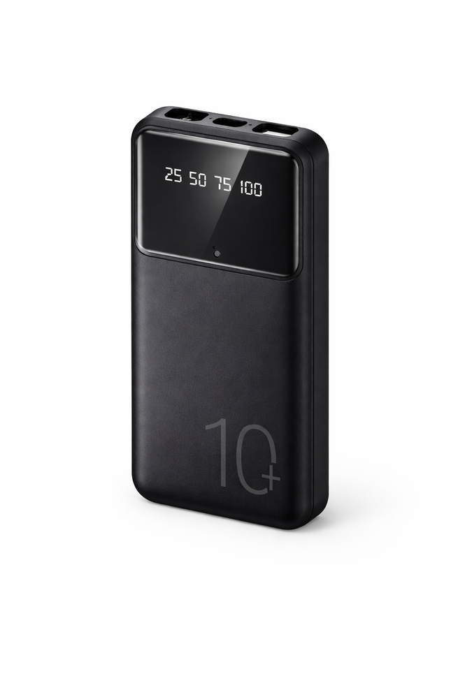 Power Bank 10000mAh – LED Display, Dual USB Output (Black)