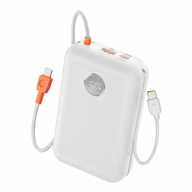 Ultra Slim 20000mAh Power Bank, 35W PD Fast Charging, Built-In Type-C + Lightning Cables, USB-A Output, Digital Power Display